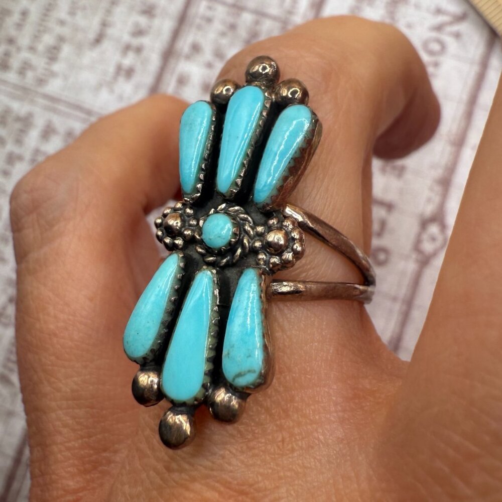 SOLD OUT Vintage Old Pawn Sterling Silver Turquoise Artisan Ring - Picture 13 of 15